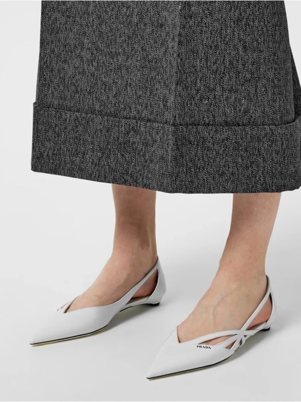 Prada White Pointed Leather Slingback Flats